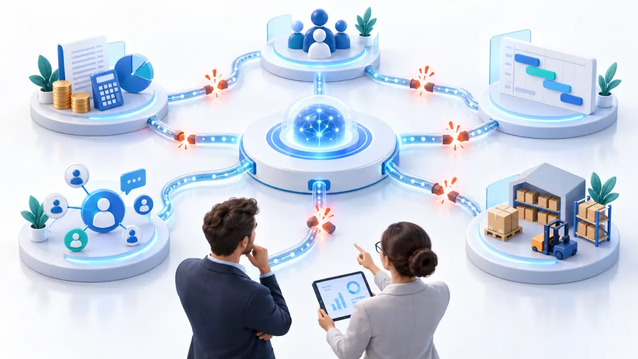 Tableau de bord ERP présentant les flux de gestion d'une PME