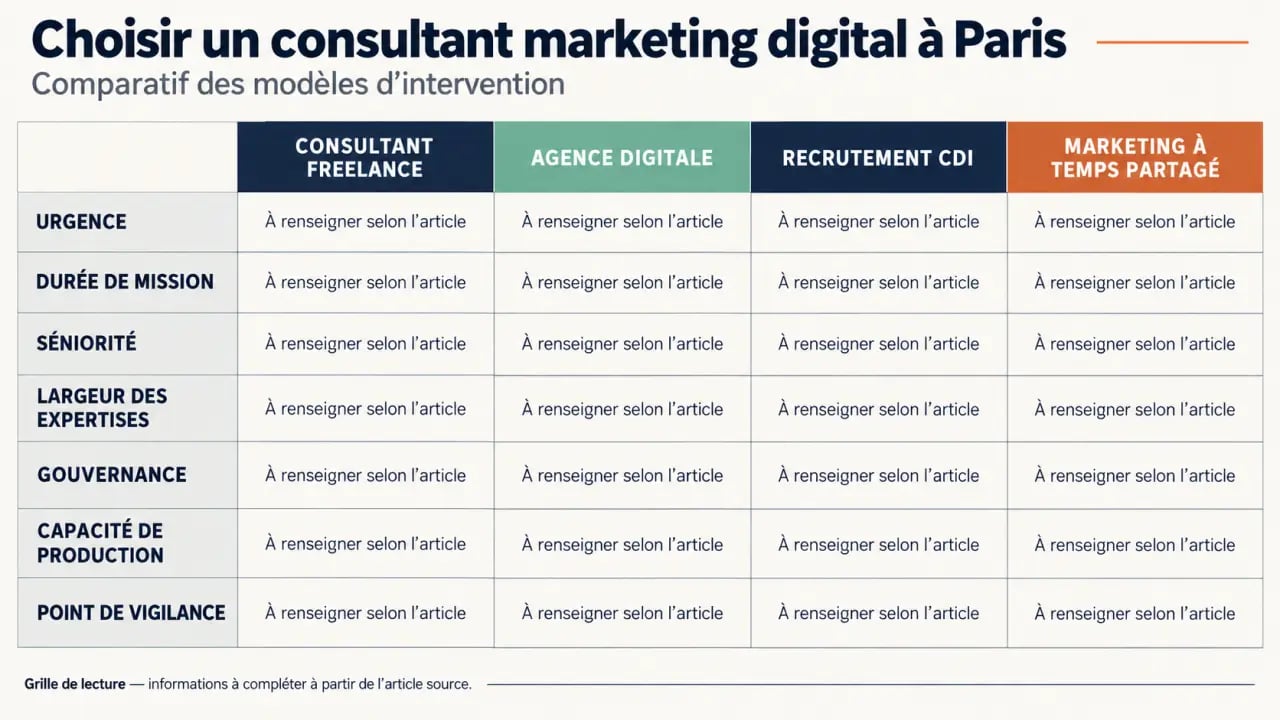 Consultant marketing digital à Paris : comparaison entre freelance, agence, CDI et temps partagé