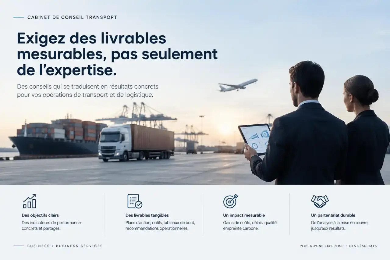 Cabinet de conseil transport : exigez des livrables mesurables, pas seulement de l’expertise